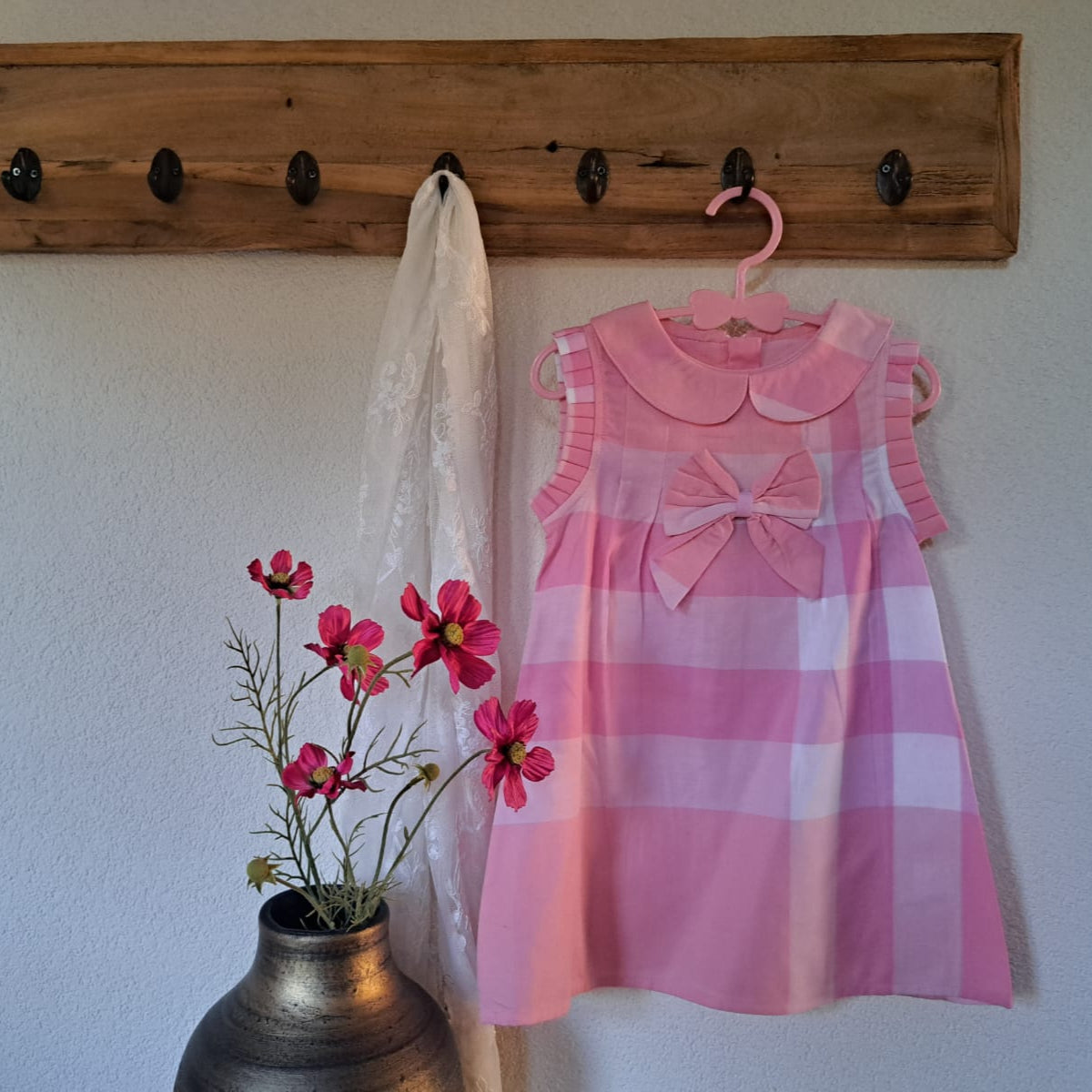 Roze geblokt jurkje, mouwloos