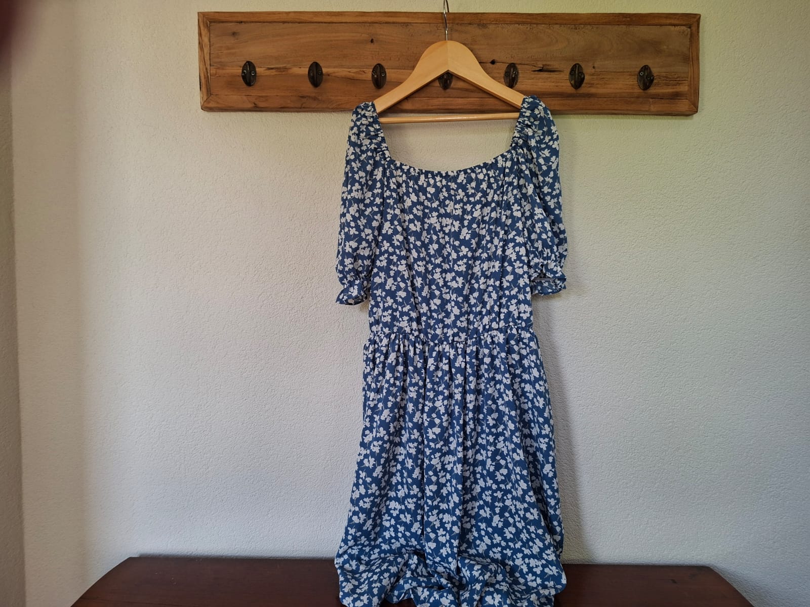 Jurk, blauw met witte bloemetjes